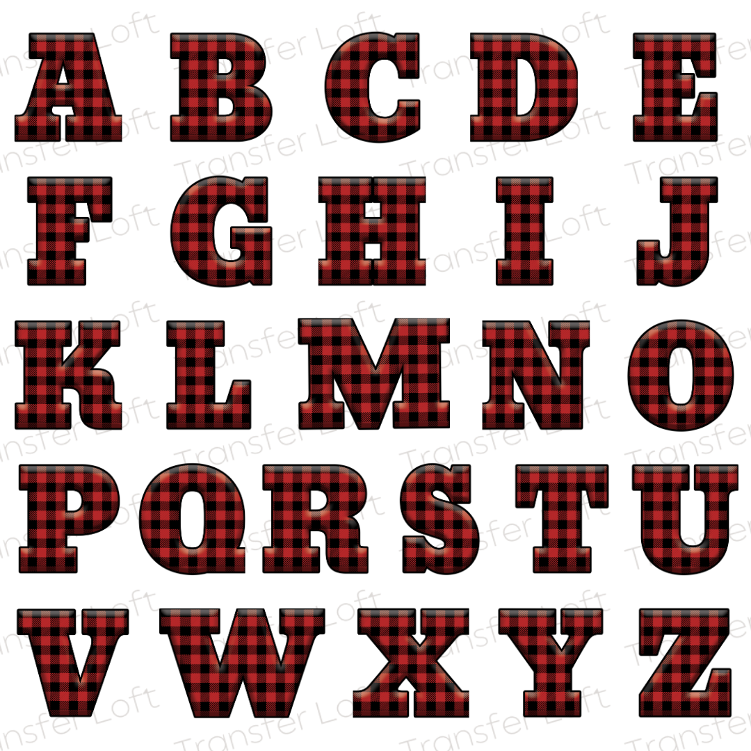 Red Plaid Initials- Full Color Transfer