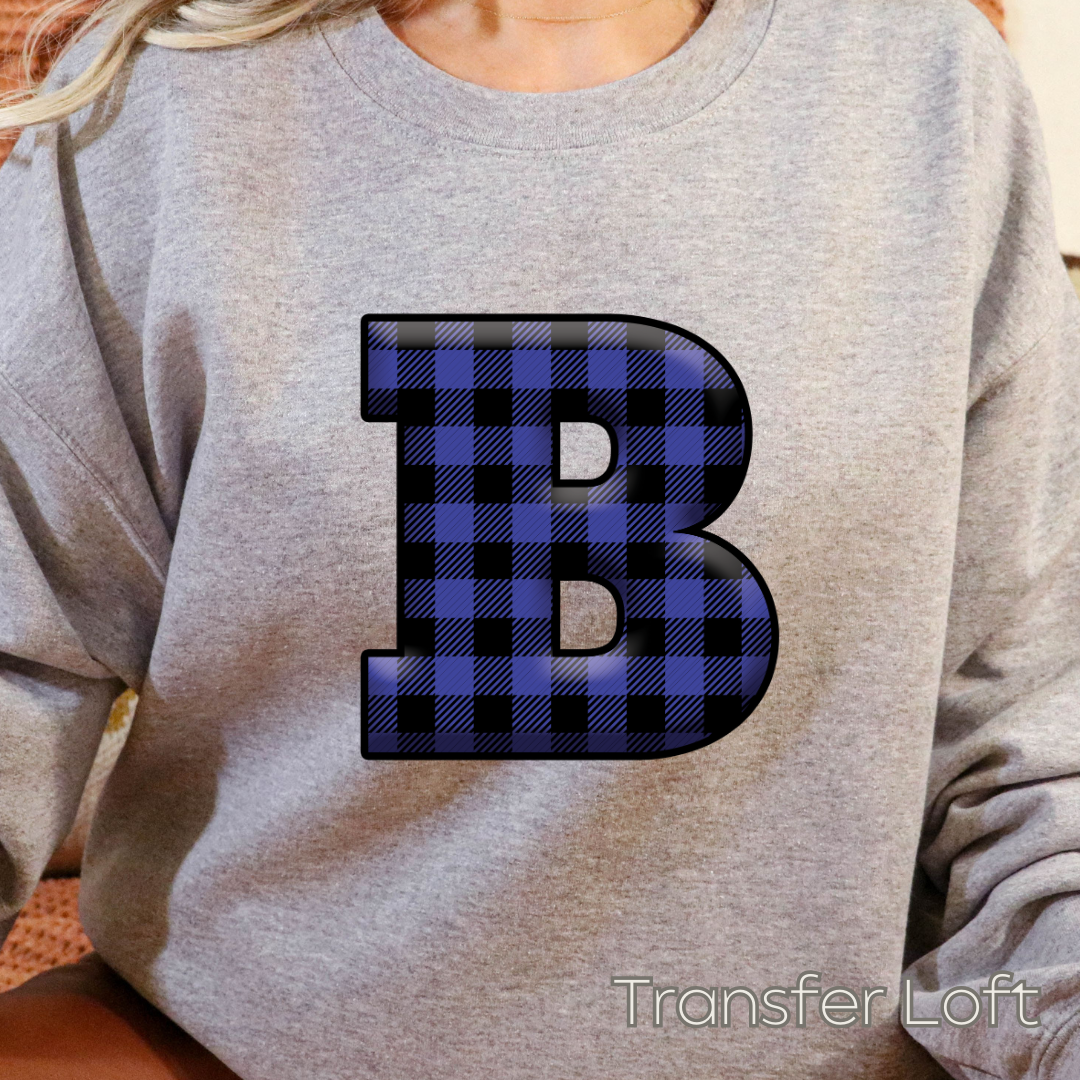 Blue Plaid Initials- Full Color Transfer