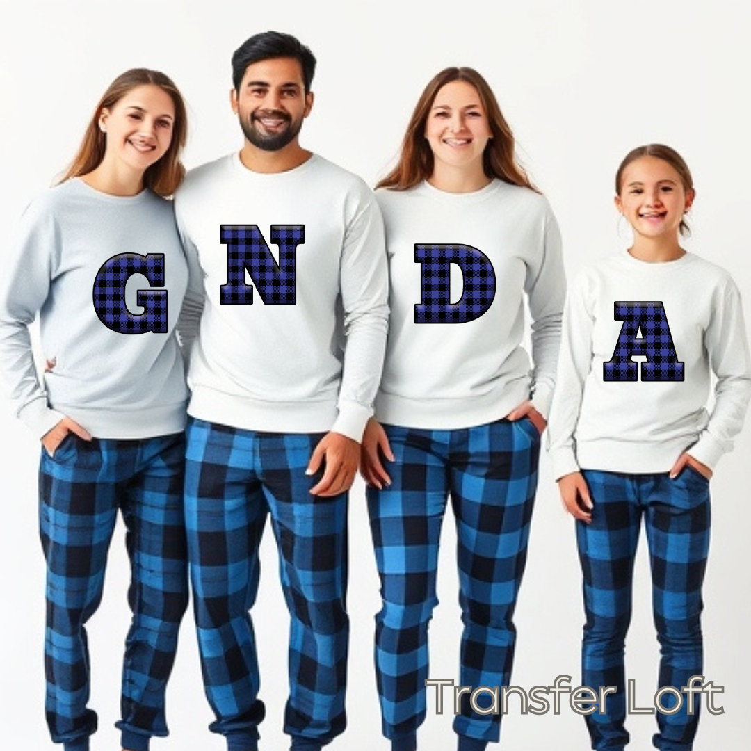 Blue Plaid Initials- Full Color Transfer