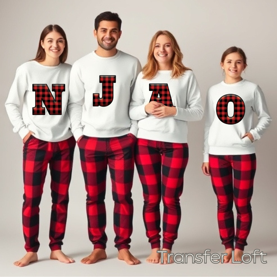 Red Plaid Initials- Full Color Transfer