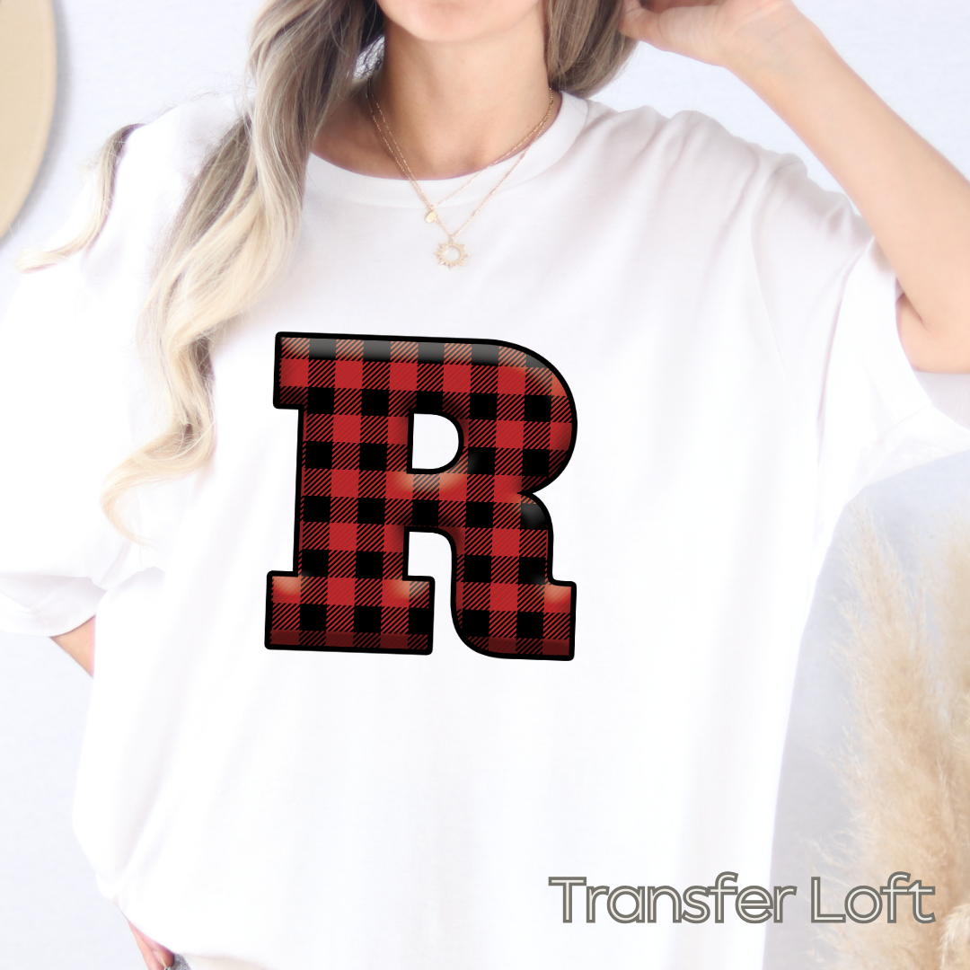 Red Plaid Initials- Full Color Transfer