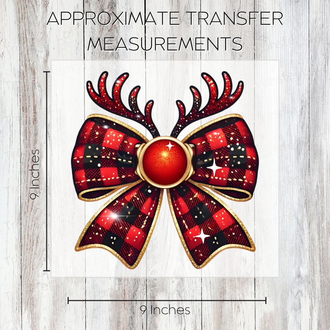 Reindeer Plaid Coquette bow - Full Color Transfer