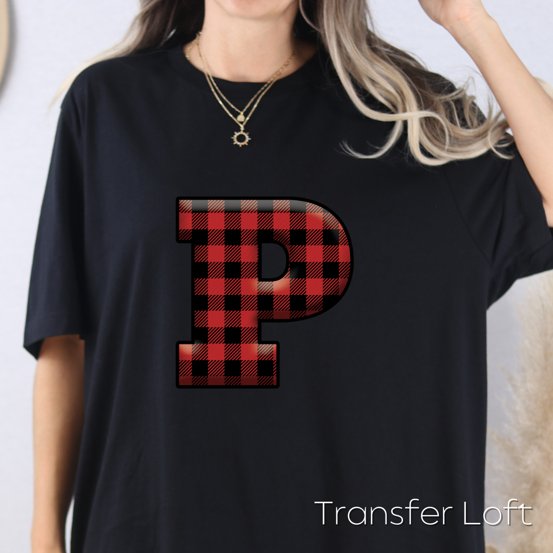 Red Plaid Initials- Full Color Transfer