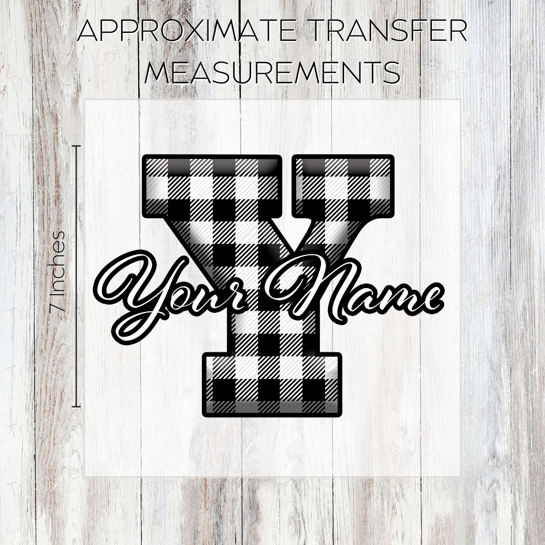 Custom Name with White Plaid Initials- Full Color Transfer