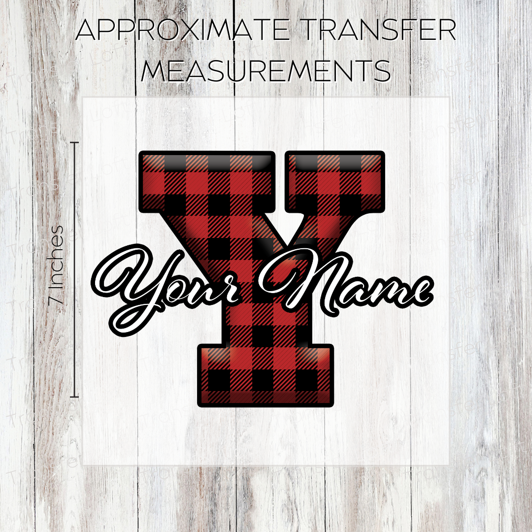 Custom Name with Red Plaid Initials- Full Color Transfer