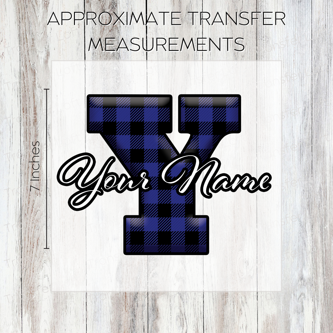 Custom Name with Blue Plaid Initials- Full Color Transfer