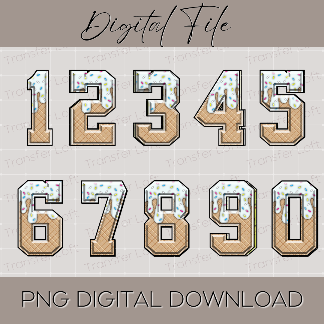 White Ice Cream Drip numbers PNG