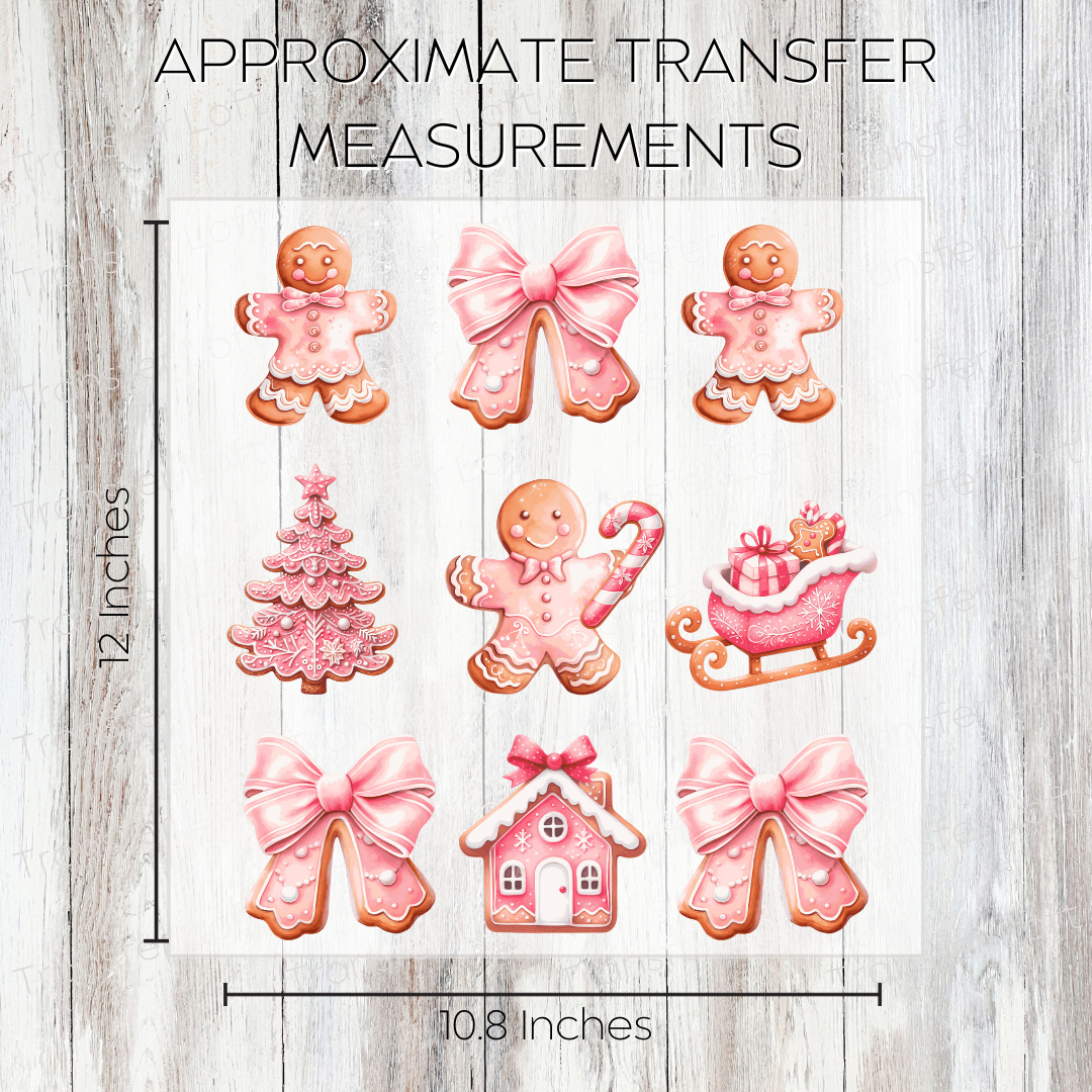 Pink Coquette bow Gingerbread collage - Full Color Transfer