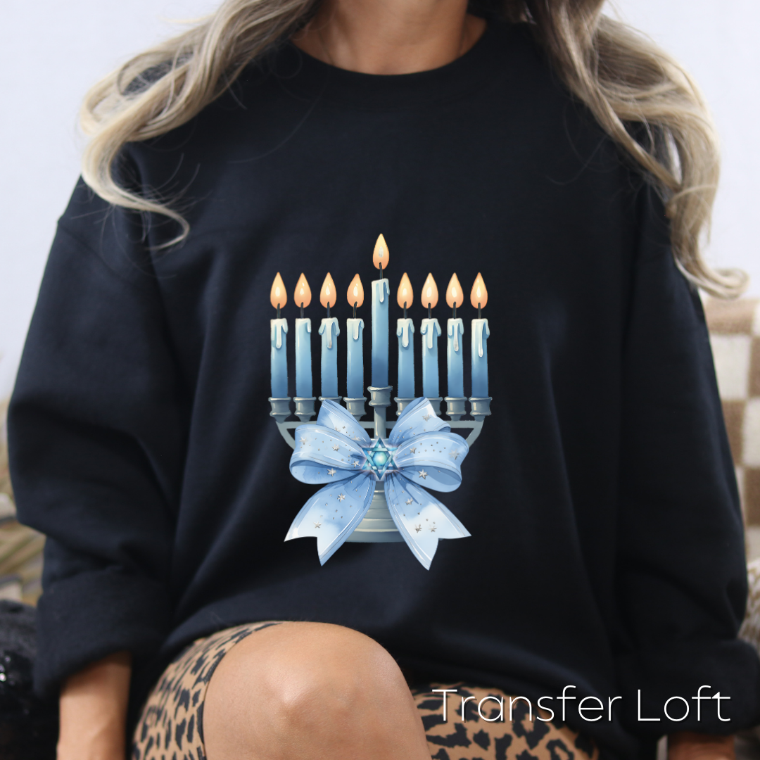 Menorah with Bow- Full Color Transfer