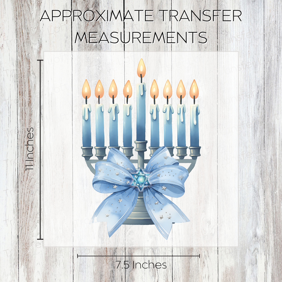 Menorah with Bow- Full Color Transfer