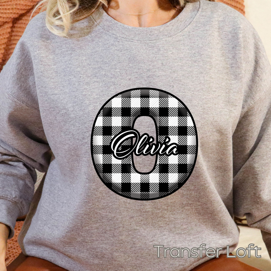 Custom Name with White Plaid Initials- Full Color Transfer